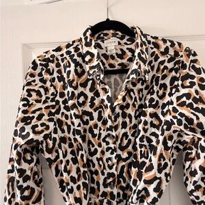 J. Crew Leopard Print Midi Dress - Black, White, Tan